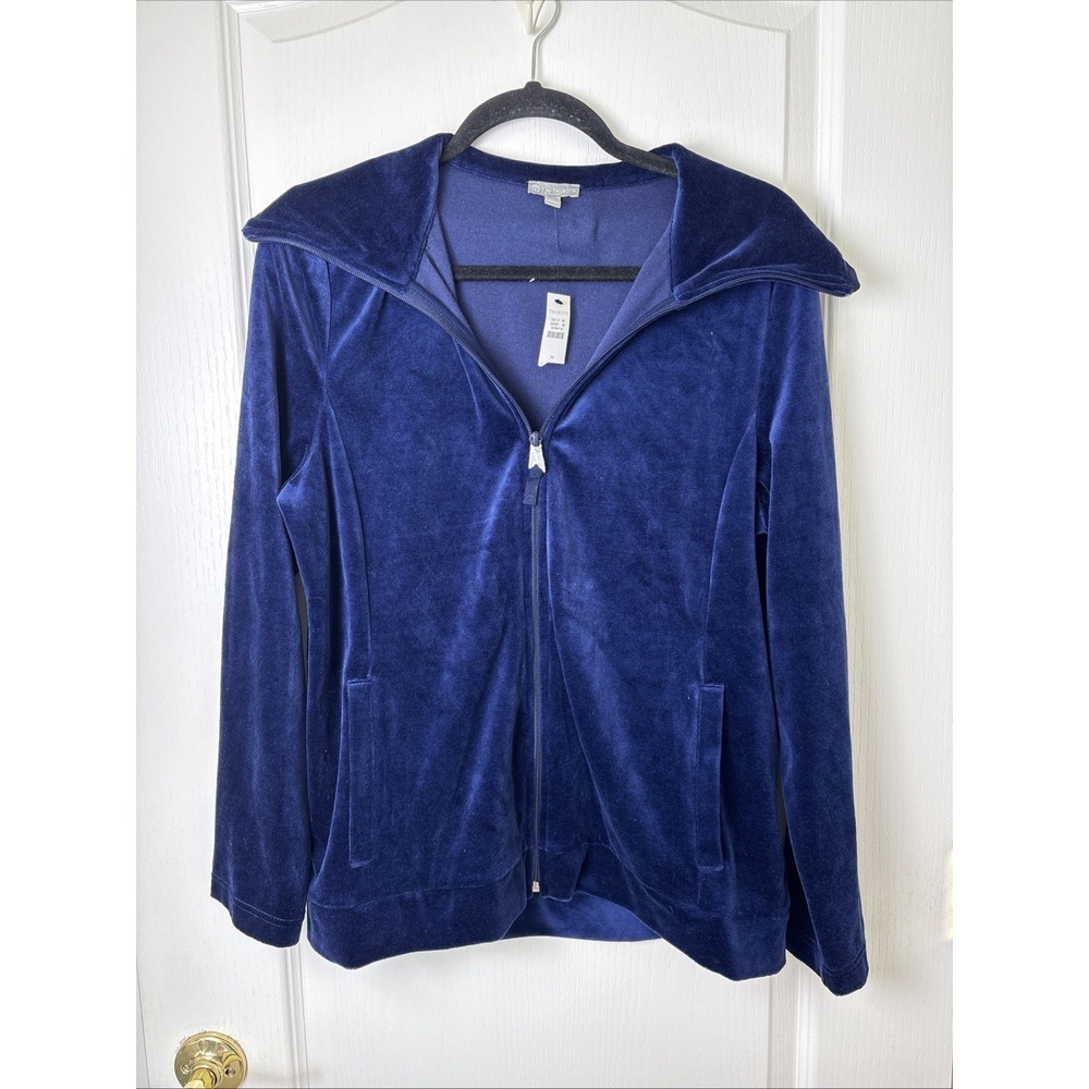 T by Talbots Womens M Navy Velour Hoodie Full Zip NWT Y2K Tracksuit Jacket